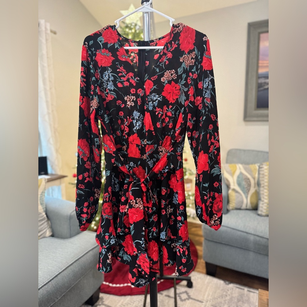 Floral Black and Red Women's Romper